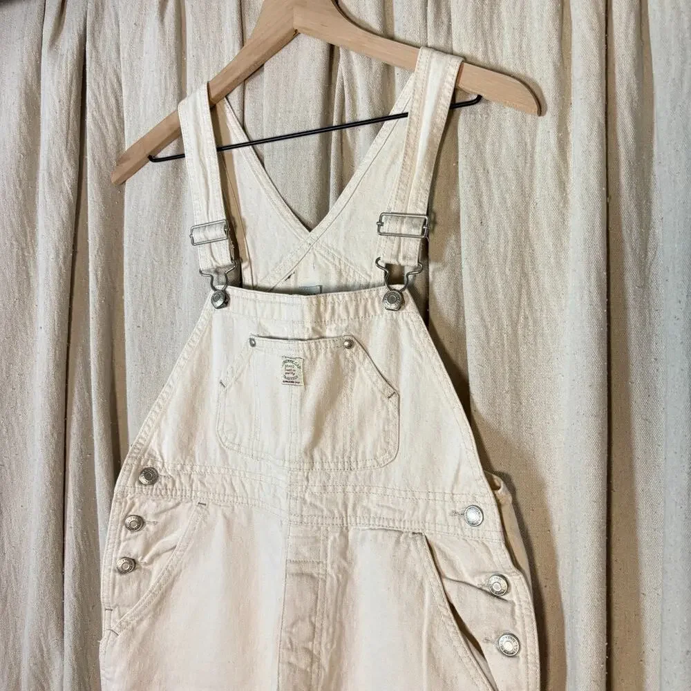 Y2K Gap Kids Cream Cotton Overalls Side Snaps Size 11-12 Adult XS/Petite